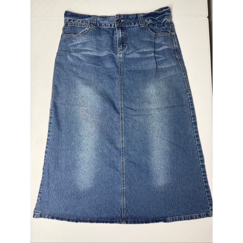 CATO Denim Midi Skirt Size 14  Blue Stretch A-Line Casual Jean Skirt - Picture 5 of 12